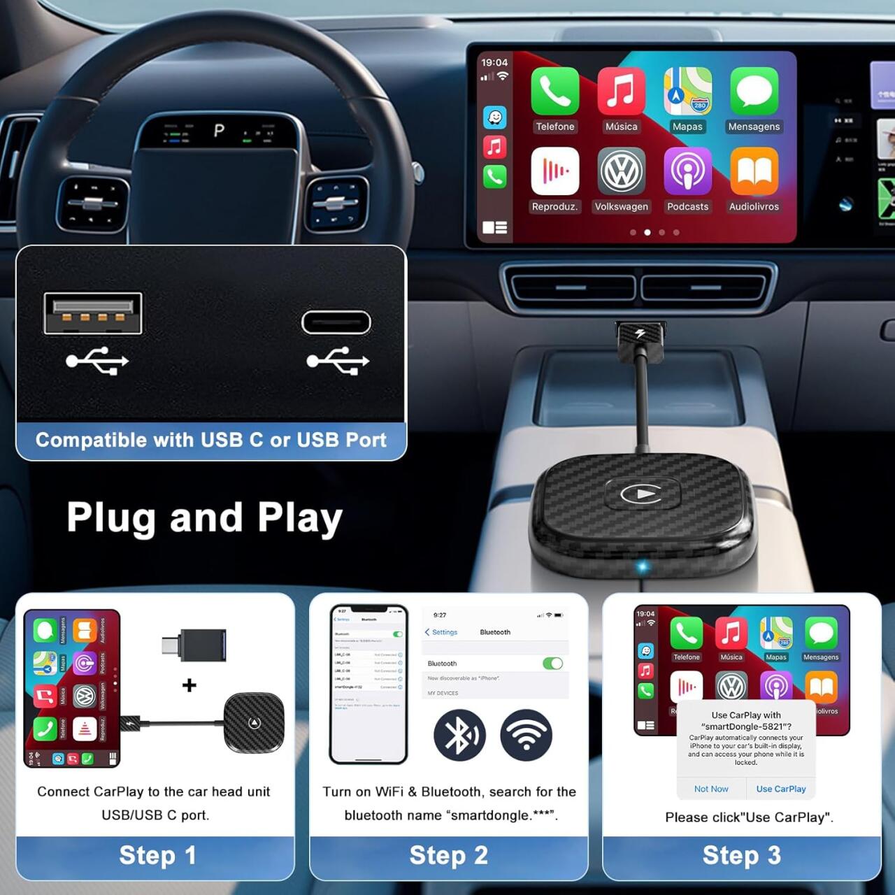 CarPlay Adaptador inalámbrico para iPhone